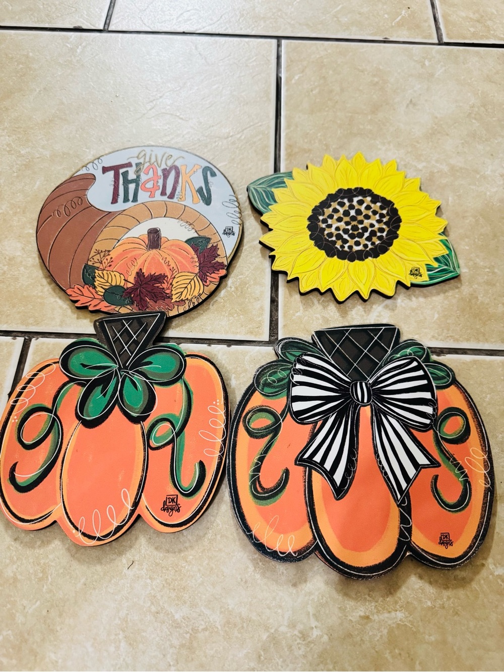 DK Design Minis Festive Pumpkin & Sunflower Wall Decor Set - Orange, Yellow